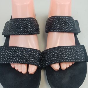 VIONIC woman's black beaded slip on straps sandals Size 10